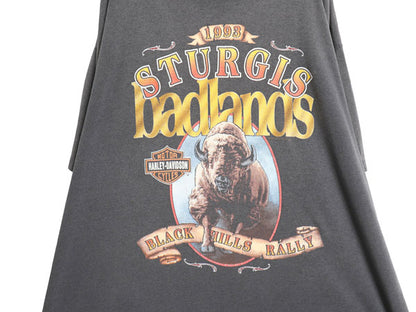 90s ★ ハーレー ダビッドソン スタージス プリント Tシャツ メンズ XL / 古着 オフィシャル バイク アニマル スカル スネーク フェード 黒