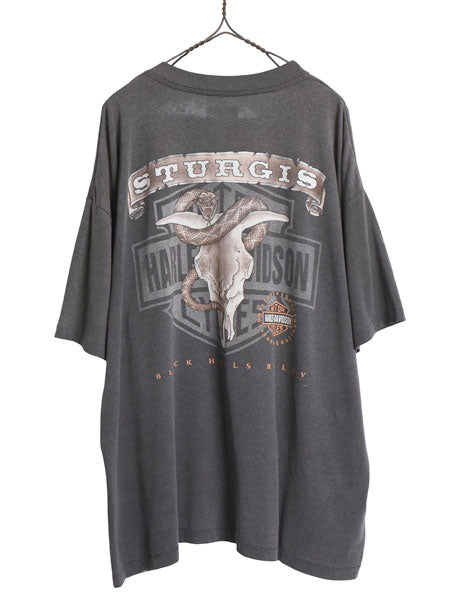 90s ★ ハーレー ダビッドソン スタージス プリント Tシャツ メンズ XL / 古着 オフィシャル バイク アニマル スカル スネーク フェード 黒