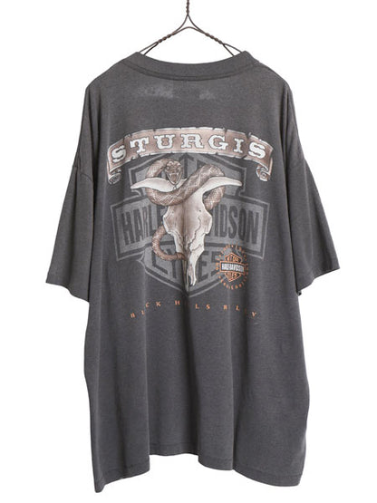 90s ★ ハーレー ダビッドソン スタージス プリント Tシャツ メンズ XL / 古着 オフィシャル バイク アニマル スカル スネーク フェード 黒