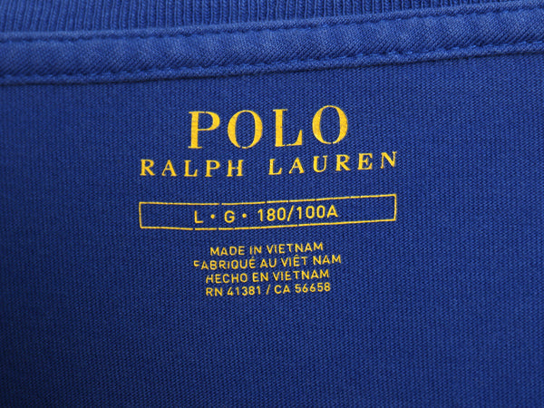 ミドルポニー ポロ ラルフローレン 長袖 Tシャツ メンズ L ロンT ロングスリーブ 袖プリント ワンポイント カットソー シングルステッチ 青