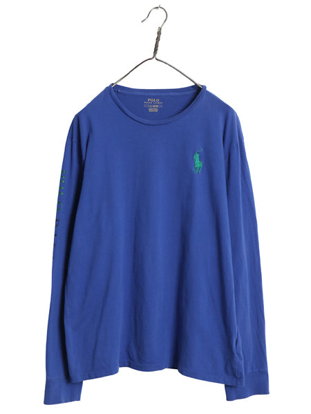 ミドルポニー ポロ ラルフローレン 長袖 Tシャツ メンズ L ロンT ロングスリーブ 袖プリント ワンポイント カットソー シングルステッチ 青