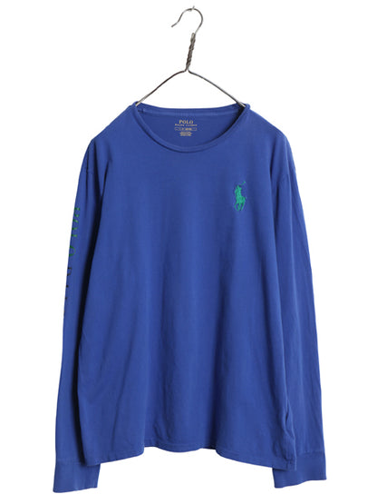 ミドルポニー ポロ ラルフローレン 長袖 Tシャツ メンズ L ロンT ロングスリーブ 袖プリント ワンポイント カットソー シングルステッチ 青