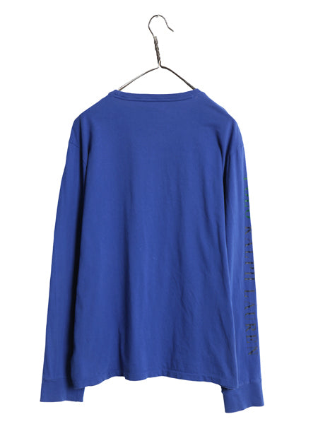 ミドルポニー ポロ ラルフローレン 長袖 Tシャツ メンズ L ロンT ロングスリーブ 袖プリント ワンポイント カットソー シングルステッチ 青