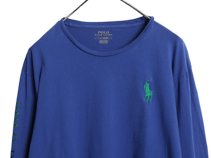 ミドルポニー ポロ ラルフローレン 長袖 Tシャツ メンズ L ロンT ロングスリーブ 袖プリント ワンポイント カットソー シングルステッチ 青