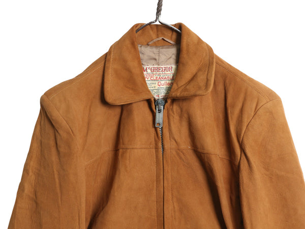 60s USA製 マクレガー 本革 レザー ジャケット メンズ S 程 ヴィンテージ フルジップ ヌバック スウェード ライナー付き ハーフ コート 茶
