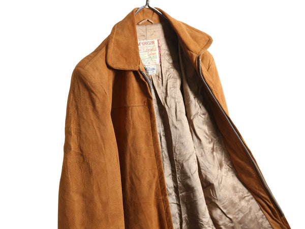 60s USA製 マクレガー 本革 レザー ジャケット メンズ S 程 ヴィンテージ フルジップ ヌバック スウェード ライナー付き ハーフ コート 茶