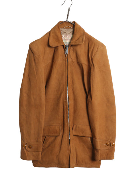 60s USA製 マクレガー 本革 レザー ジャケット メンズ S 程 ヴィンテージ フルジップ ヌバック スウェード ライナー付き ハーフ コート 茶