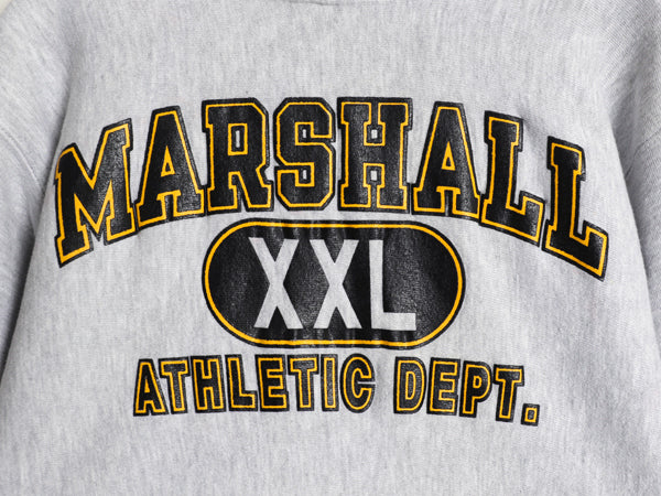 90s ★ チャンピオン リバースウィーブ 3段 プリント スウェット パーカー メンズ M 古着 オールド トレーナー 裏起毛 カレッジ 霜降り 灰