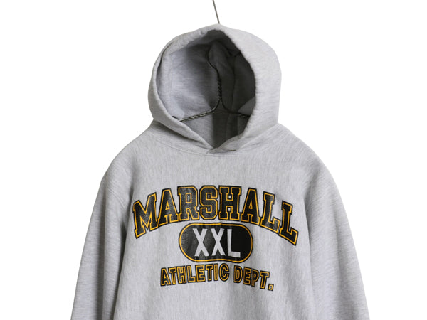 90s ★ チャンピオン リバースウィーブ 3段 プリント スウェット パーカー メンズ M 古着 オールド トレーナー 裏起毛 カレッジ 霜降り 灰