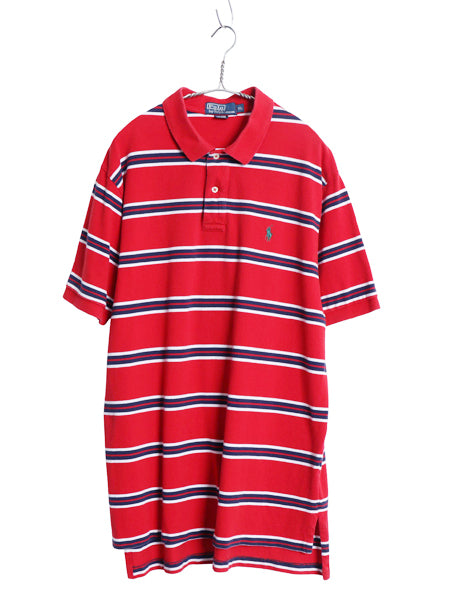 00s ポロ ラルフローレン ボーダー 鹿の子 半袖 ポロシャツ メンズ XL オールド 半袖シャツ コットン トップス ワンポイント 大きいサイズ