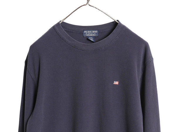 ポロ ジーンズ ラルフローレン 長袖 サーマル Tシャツ メンズ M ワンポイント 星条旗 ロンT ワッフル ストレッチ カットソー 無地 ネイビー