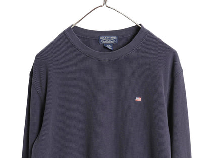 ポロ ジーンズ ラルフローレン 長袖 サーマル Tシャツ メンズ M ワンポイント 星条旗 ロンT ワッフル ストレッチ カットソー 無地 ネイビー