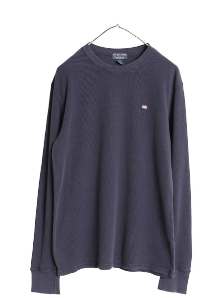 ポロ ジーンズ ラルフローレン 長袖 サーマル Tシャツ メンズ M ワンポイント 星条旗 ロンT ワッフル ストレッチ カットソー 無地 ネイビー