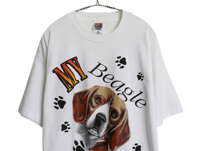 90s 00s ドッグ イラスト プリント 半袖 Tシャツ メンズ レディース XL オールド アニマル キャラクター シングルステッチ 白 大きいサイズ