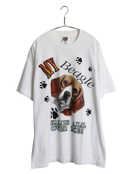 90s 00s ドッグ イラスト プリント 半袖 Tシャツ メンズ レディース XL オールド アニマル キャラクター シングルステッチ 白 大きいサイズ