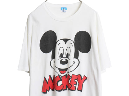80s USA製 ミッキー イラスト プリント Tシャツ メンズ レディース XL 程 ヴィンテージ キャラクター ディズニー 半袖Tシャツ 大きいサイズ