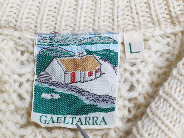 アイルランド製 GAELTARRA フィッシャーマン ニット セーターメンズ L / ウール アラン ケーブル ローゲージ シンプル ゆったり ナチュラル