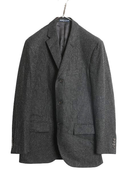 デッドストック 90s イタリア製 ポロ ラルフローレン テーラード ジャケット メンズ M 程 ブレザー フラノ ウール カシミヤ ストライプ 灰