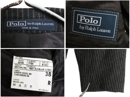 デッドストック 90s イタリア製 ポロ ラルフローレン テーラード ジャケット メンズ M 程 ブレザー フラノ ウール カシミヤ ストライプ 灰