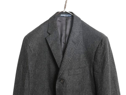 デッドストック 90s イタリア製 ポロ ラルフローレン テーラード ジャケット メンズ M 程 ブレザー フラノ ウール カシミヤ ストライプ 灰