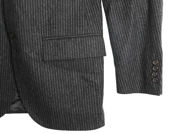 デッドストック 90s イタリア製 ポロ ラルフローレン テーラード ジャケット メンズ M 程 ブレザー フラノ ウール カシミヤ ストライプ 灰