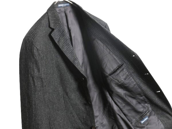 デッドストック 90s イタリア製 ポロ ラルフローレン テーラード ジャケット メンズ M 程 ブレザー フラノ ウール カシミヤ ストライプ 灰