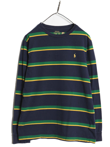 ポロ ラルフローレン ボーダー 長袖 Tシャツ キッズ XL メンズ S 程 ロンT ロングスリーブ コットン ワンポイント カットソー マルチカラー