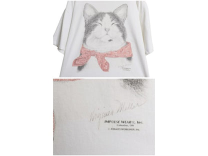 90s ネコ アート イラスト プリント Tシャツ メンズ レディース XL / オールド アニマル キャラクター シングルステッチ 大きいサイズ 白