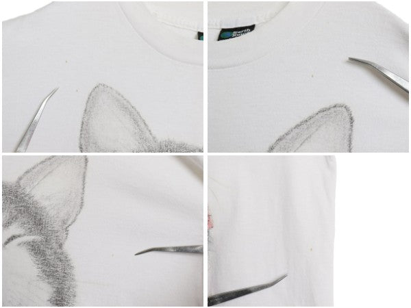 90s ネコ アート イラスト プリント Tシャツ メンズ レディース XL / オールド アニマル キャラクター シングルステッチ 大きいサイズ 白