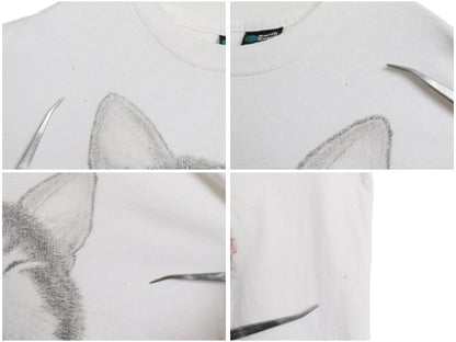 90s ネコ アート イラスト プリント Tシャツ メンズ レディース XL / オールド アニマル キャラクター シングルステッチ 大きいサイズ 白