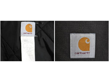 90s USA製 ★ カーハート 中綿 ダック ベスト メンズ L 古着 オールド フルジップ 腰ゴム ナイロン キルティング ライナー 前開き ブラック