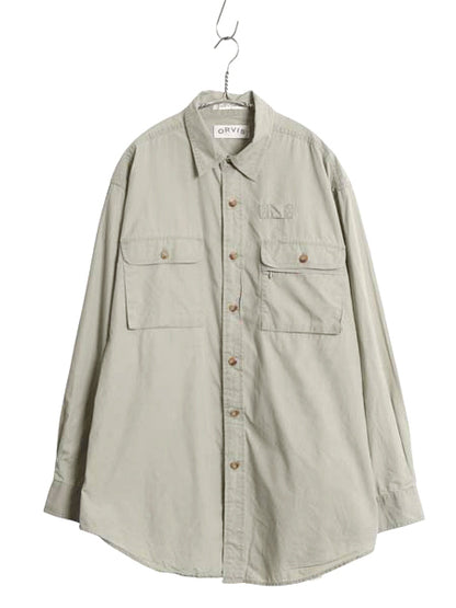 00s オービス 長袖 フィッシング シャツ メンズ L / オールド アウトドア サファリ ワーク コットン 長袖シャツ 無地 ポケット付き カーキ