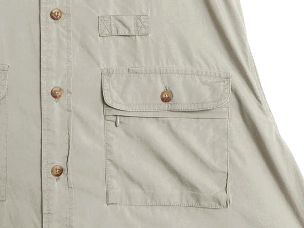 00s オービス 長袖 フィッシング シャツ メンズ L / オールド アウトドア サファリ ワーク コットン 長袖シャツ 無地 ポケット付き カーキ