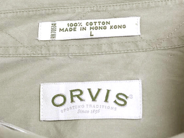 00s オービス 長袖 フィッシング シャツ メンズ L / オールド アウトドア サファリ ワーク コットン 長袖シャツ 無地 ポケット付き カーキ