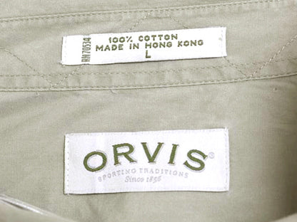 00s オービス 長袖 フィッシング シャツ メンズ L / オールド アウトドア サファリ ワーク コットン 長袖シャツ 無地 ポケット付き カーキ
