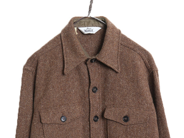70s USA製 ウールリッチ CPO ウール シャツ メンズ L / ヴィンテージ 白タグ ヘビーウェイト ジャケット 長袖シャツ ポケット付き ブラウン