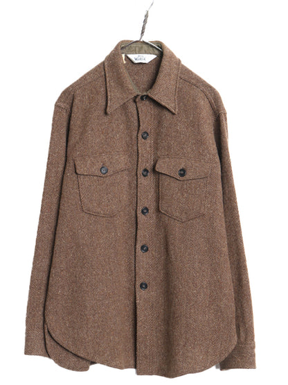 70s USA製 ウールリッチ CPO ウール シャツ メンズ L / ヴィンテージ 白タグ ヘビーウェイト ジャケット 長袖シャツ ポケット付き ブラウン