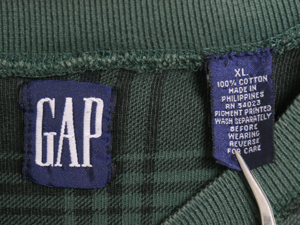 90's オールド ギャップ ヘンリーネック 長袖 Tシャツ メンズ XL 旧タグ ロンT ヘビーウェイト ストレッチ コットン チェック 大きいサイズ