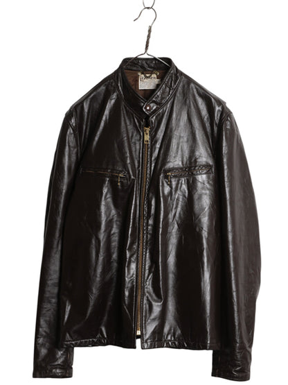 70s USA製 フィデリティ 本革 レザー シングル ライダース ジャケット メンズ XL 程 ヴィンテージ フルジップ 中綿 キルティング 革ジャン
