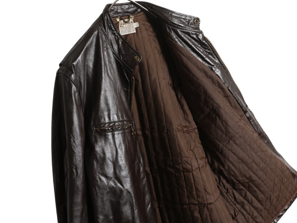 70s USA製 フィデリティ 本革 レザー シングル ライダース ジャケット メンズ XL 程 ヴィンテージ フルジップ 中綿 キルティング 革ジャン