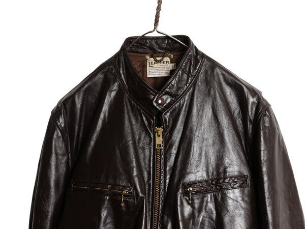 70s USA製 フィデリティ 本革 レザー シングル ライダース ジャケット メンズ XL 程 ヴィンテージ フルジップ 中綿 キルティング 革ジャン
