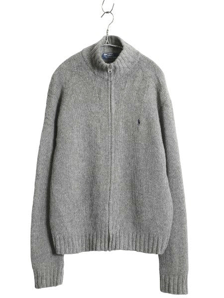 90s ポロ ラルフローレン フルジップ ニット セーター ジャケット メンズ L / オールド ラム ウール カーディガン ハイネック ドライバーズ
