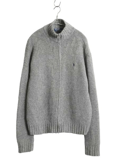 90s ポロ ラルフローレン フルジップ ニット セーター ジャケット メンズ L / オールド ラム ウール カーディガン ハイネック ドライバーズ