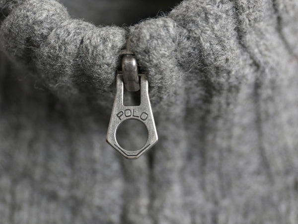 90s ポロ ラルフローレン フルジップ ニット セーター ジャケット メンズ L / オールド ラム ウール カーディガン ハイネック ドライバーズ