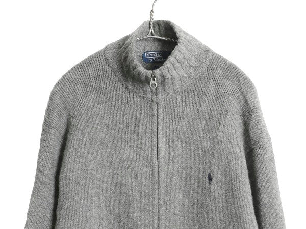90s ポロ ラルフローレン フルジップ ニット セーター ジャケット メンズ L / オールド ラム ウール カーディガン ハイネック ドライバーズ