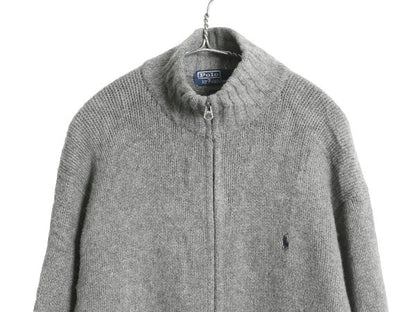 90s ポロ ラルフローレン フルジップ ニット セーター ジャケット メンズ L / オールド ラム ウール カーディガン ハイネック ドライバーズ