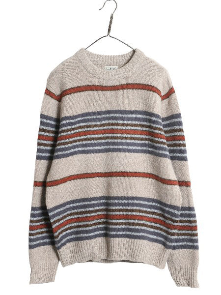エルエルビーン ボーダー ニット セーター メンズ M アウトドア ラム ウール クルーネック 長袖ニット ミドルゲージ リブ編み マルチカラー