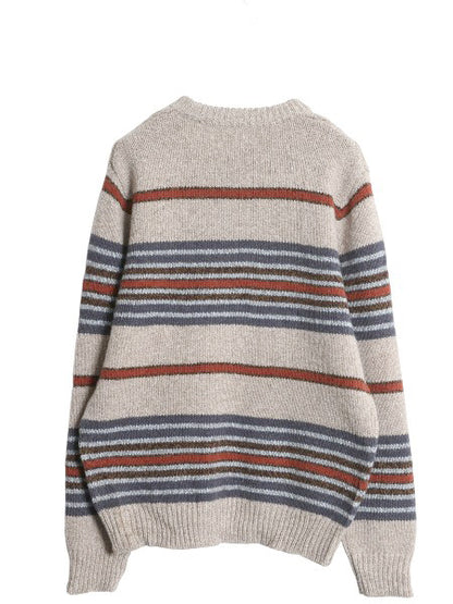 エルエルビーン ボーダー ニット セーター メンズ M アウトドア ラム ウール クルーネック 長袖ニット ミドルゲージ リブ編み マルチカラー