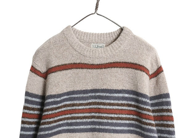 エルエルビーン ボーダー ニット セーター メンズ M アウトドア ラム ウール クルーネック 長袖ニット ミドルゲージ リブ編み マルチカラー