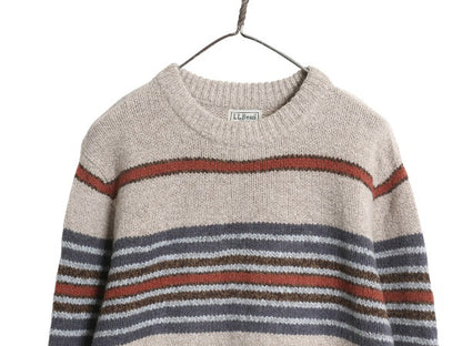 エルエルビーン ボーダー ニット セーター メンズ M アウトドア ラム ウール クルーネック 長袖ニット ミドルゲージ リブ編み マルチカラー
